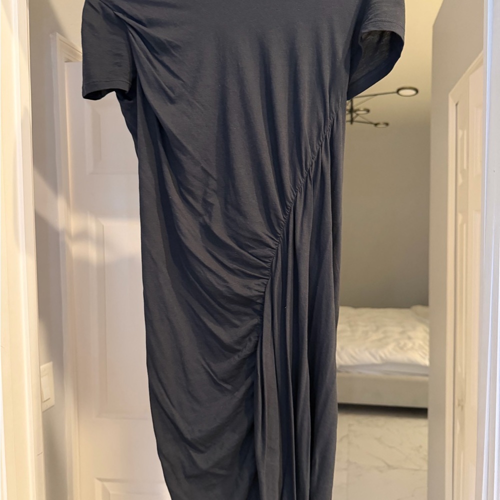Theory Charcoal Gray Ruched Short Sleeve Midi Dress